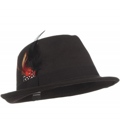 Fedoras Men's Warm Woolen Crushable Feather Gangster Trilby Dent Fedora Hat - Black - CQ187CRAKIK $11.31