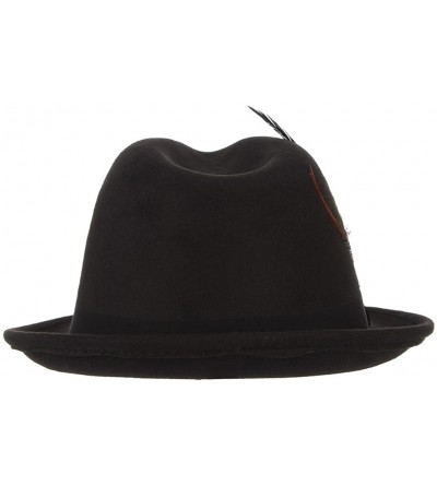 Fedoras Men's Warm Woolen Crushable Feather Gangster Trilby Dent Fedora Hat - Black - CQ187CRAKIK $11.31