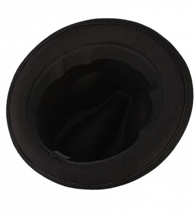 Fedoras Men's Warm Woolen Crushable Feather Gangster Trilby Dent Fedora Hat - Black - CQ187CRAKIK $11.31