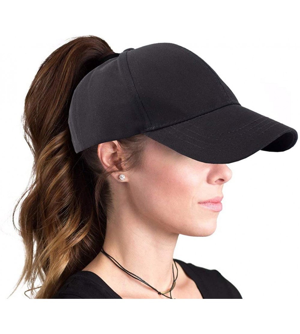 Baseball Caps Women Cotton Ponytail Baseball Cap Messy Bun Cap(Without Hair) - Black - CG18R2CCIX3 $13.40