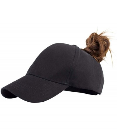 Baseball Caps Women Cotton Ponytail Baseball Cap Messy Bun Cap(Without Hair) - Black - CG18R2CCIX3 $13.40