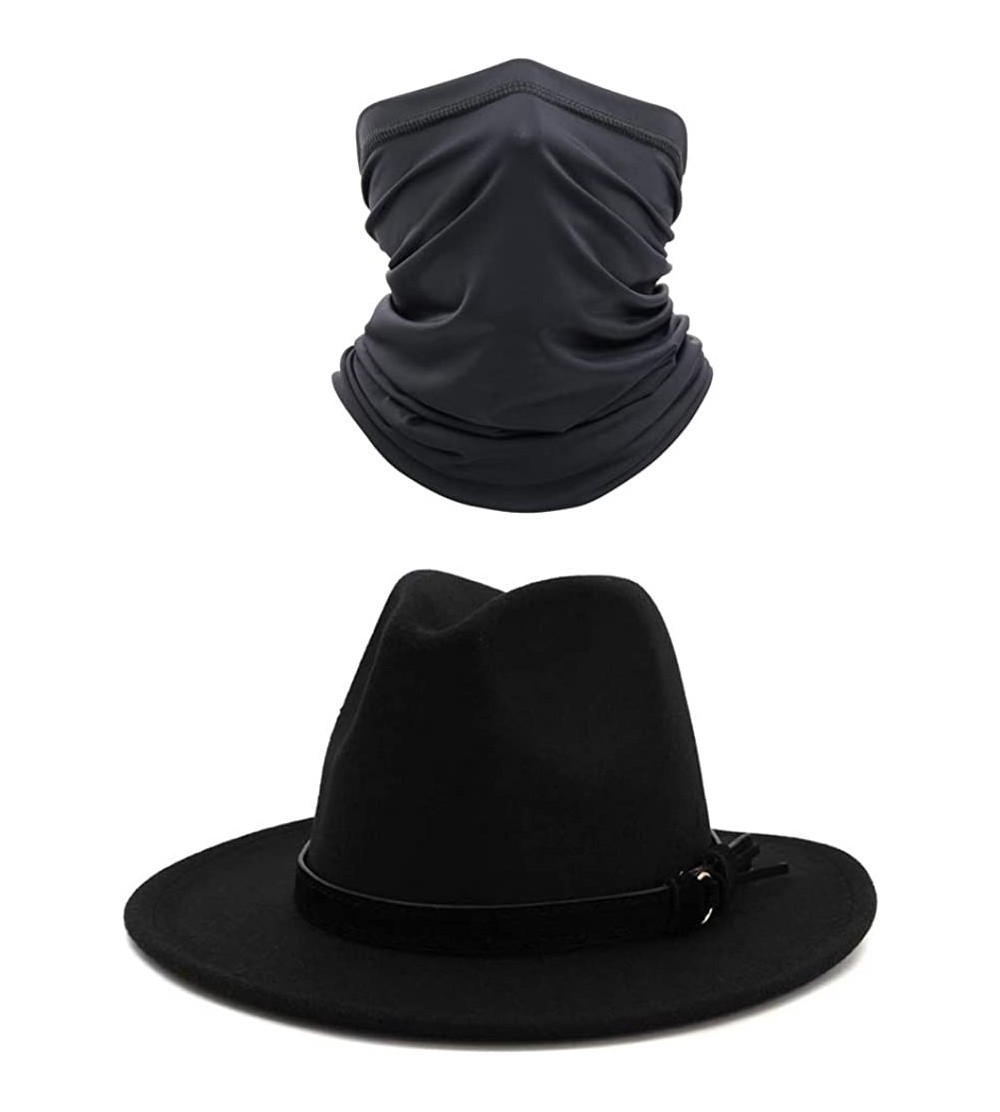 Fedoras Women Men's Belt Buckle Fedora Hat Wide Brim Panama Hats - A Belt Hat+balaclava - CC18XMCZ545 $12.37