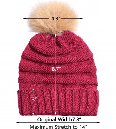 Skullies & Beanies Winter Hats for Womens Knit Slouchy Skullies Beanies Ski Caps with Faux Fur Pom Pom Bobble - CL18XAS052O $...