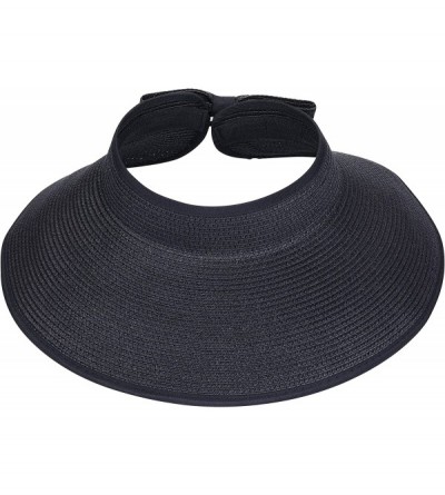Sun Hats Roll-up Straw Sun Hat- Wide Brim Packable- Foldable- Adjustable Sun Visor Cap - Black - C018HW3HD4D $9.68