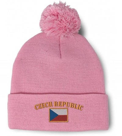 Skullies & Beanies Winter Pom Pom Beanie for Men & Women Czech Republic Flag Embroidery 1 Size - Soft Pink - C618ZH6ZZCD $12.59