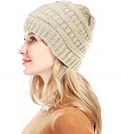 Skullies & Beanies Women's Trendy Warm Winter Beanie Hat Stretch Slouchy Skully Knit Cap Pom Bobble Hat (Multi-Buff) - C418KG...