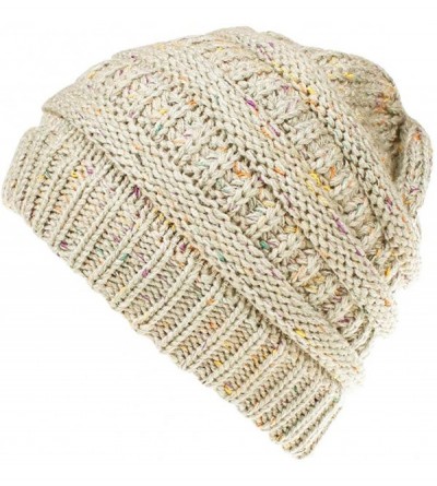 Skullies & Beanies Women's Trendy Warm Winter Beanie Hat Stretch Slouchy Skully Knit Cap Pom Bobble Hat (Multi-Buff) - C418KG...