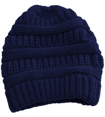 Skullies & Beanies Cable Knit Slouchy Beanie Skull Cap - Navy - C41250C5MS9 $13.07