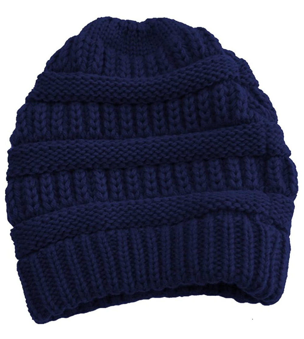 Skullies & Beanies Cable Knit Slouchy Beanie Skull Cap - Navy - C41250C5MS9 $13.07