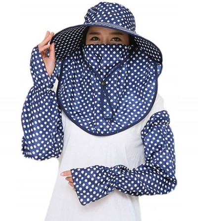 Sun Hats Women Wide Brim Summer Sun Flap Cap Hat Neck Cover Face Mask UPF 50+ - 4329-navy Blue - CL1867ATNG7 $16.67