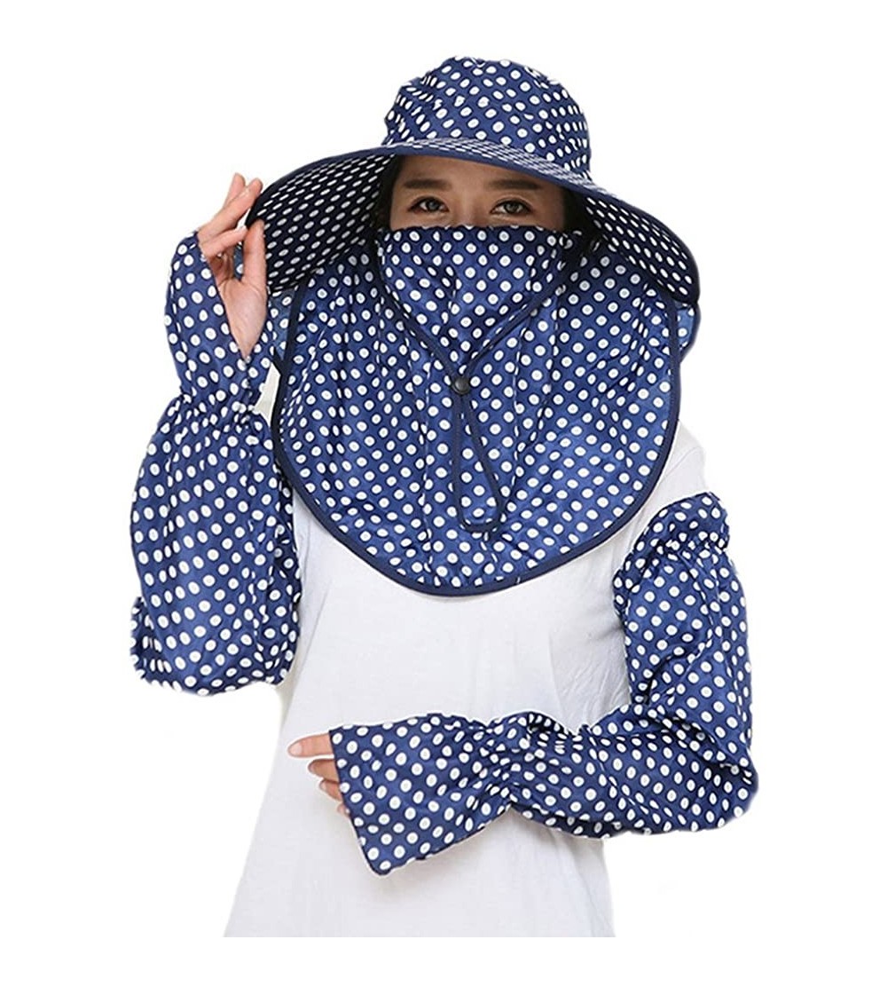 Sun Hats Women Wide Brim Summer Sun Flap Cap Hat Neck Cover Face Mask UPF 50+ - 4329-navy Blue - CL1867ATNG7 $16.67