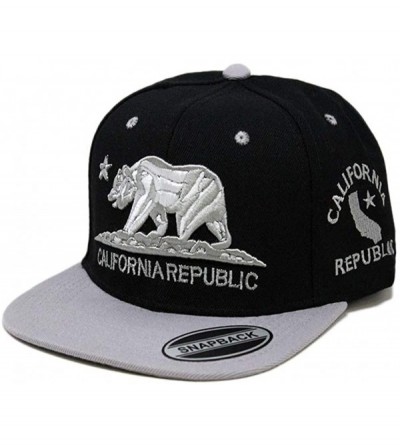 Baseball Caps California Republic Bear Logo Snapbacks Flat Brim Adjustable Snapback Hat Cap - Black Gray 01 - C8195I3TSL9 $9.32