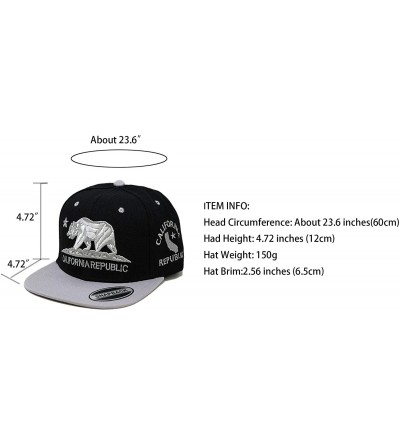 Baseball Caps California Republic Bear Logo Snapbacks Flat Brim Adjustable Snapback Hat Cap - Black Gray 01 - C8195I3TSL9 $9.32