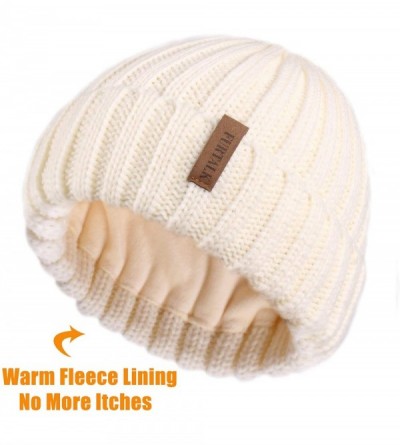 Skullies & Beanies Knit Beanie Hats for Women Men Double Layer Fleece Lined Chunky Winter Hat - Z-black/Beige 2pcs - CP18UYHG...