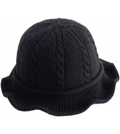 Bucket Hats Winter Knitted Wool Hat Women Bucket Hat Foldable Bow Warm Soft Cloche Cap - Black - CH18IHT2OMT $13.64