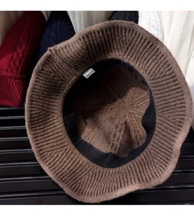 Bucket Hats Winter Knitted Wool Hat Women Bucket Hat Foldable Bow Warm Soft Cloche Cap - Black - CH18IHT2OMT $13.64