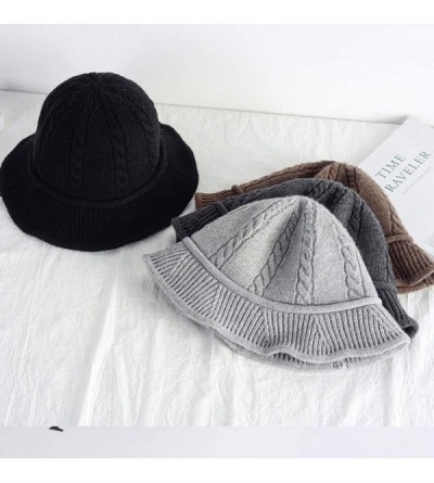 Bucket Hats Winter Knitted Wool Hat Women Bucket Hat Foldable Bow Warm Soft Cloche Cap - Black - CH18IHT2OMT $13.64