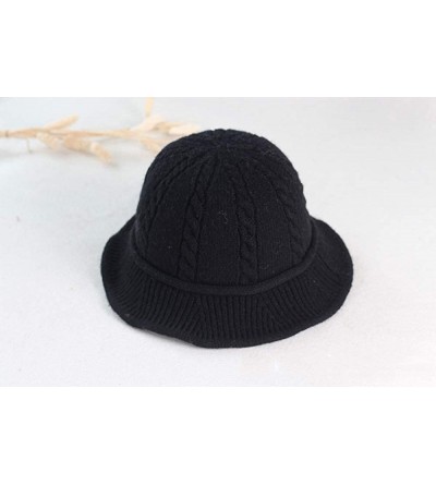 Bucket Hats Winter Knitted Wool Hat Women Bucket Hat Foldable Bow Warm Soft Cloche Cap - Black - CH18IHT2OMT $13.64