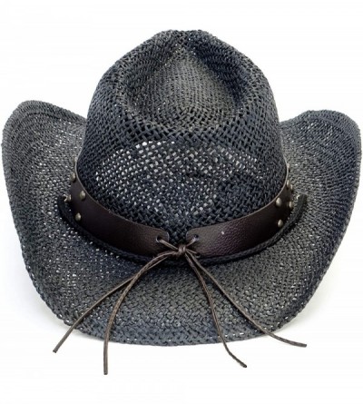 Cowboy Hats Old Stone Straw Cowboy Cowgirl Hat for Men Women Wide Brim Sun Hat Western Style - Longhorn Black - CI18U3U6A5O $...