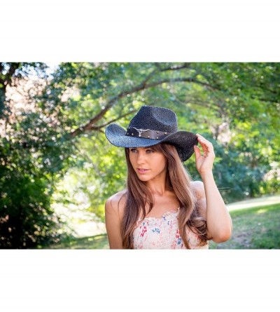Cowboy Hats Old Stone Straw Cowboy Cowgirl Hat for Men Women Wide Brim Sun Hat Western Style - Longhorn Black - CI18U3U6A5O $...