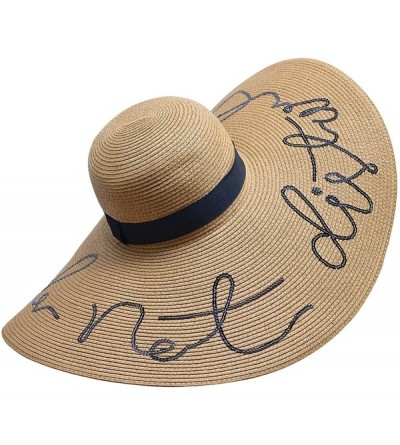 Sun Hats Womens Wide Brim Straw Embroidery Sun Hat Do Not Disturb Beach A429 - Khaki - C217YUH3289 $26.51