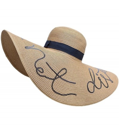 Sun Hats Womens Wide Brim Straw Embroidery Sun Hat Do Not Disturb Beach A429 - Khaki - C217YUH3289 $26.51