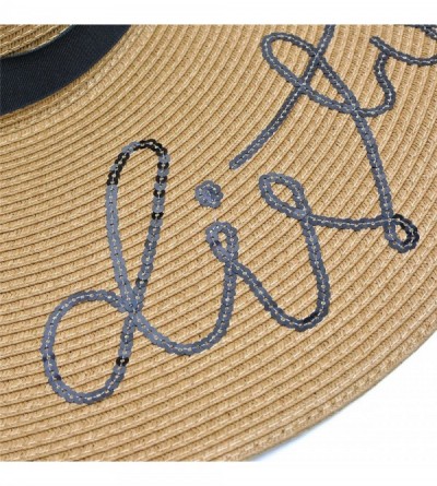 Sun Hats Womens Wide Brim Straw Embroidery Sun Hat Do Not Disturb Beach A429 - Khaki - C217YUH3289 $26.51