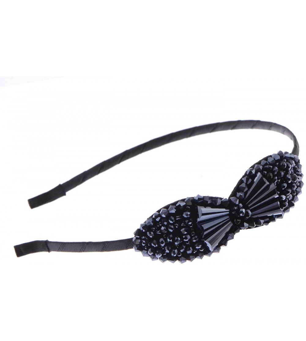 Headbands Vintage Leaf Flower Crystal Beaded 1920s Floral Flapper Headband - Double Bow Beads - C718A5X2NQA $17.93