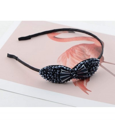 Headbands Vintage Leaf Flower Crystal Beaded 1920s Floral Flapper Headband - Double Bow Beads - C718A5X2NQA $17.93