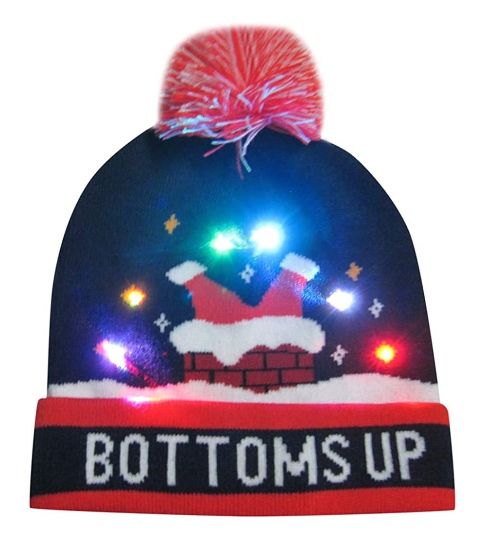 Bomber Hats LED Light-up Christmas Hat 6 Colorful Lights Beanie Cap Knitted Ugly Sweater Xmas Party - I - CC18ZMOSA9U $30.89