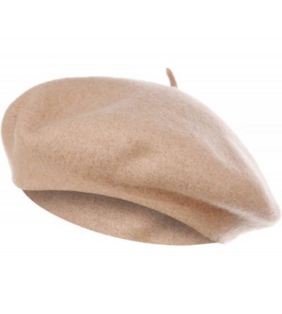Berets French Style Classic Solid Color Wool Berets Beanies Cap Hats - Beige - CS1945L8LCQ $20.34