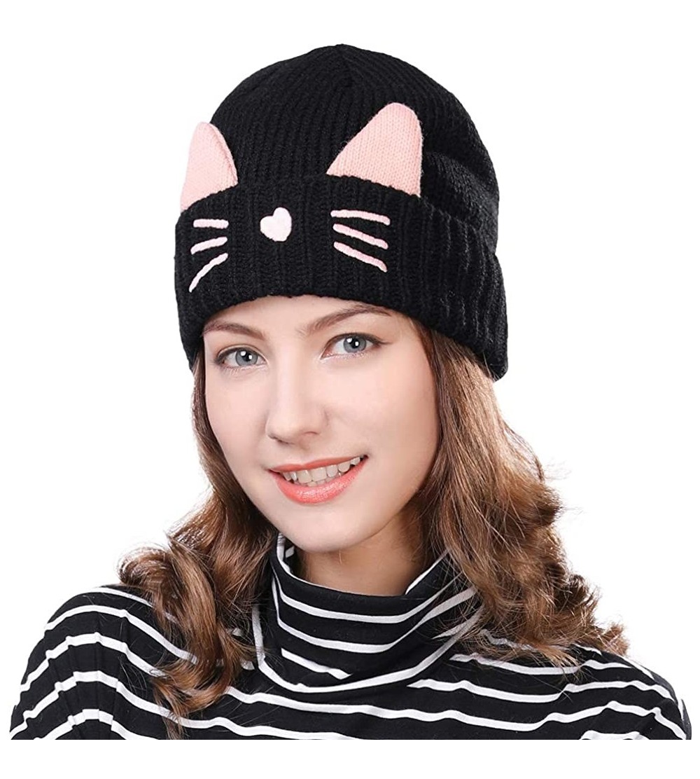 Skullies & Beanies Womens Knit Visor Beanie Newsboy Cap Winter Warm Hat Cold Snow Weather Girl 55-60cm - 88236-black - CP18KL...