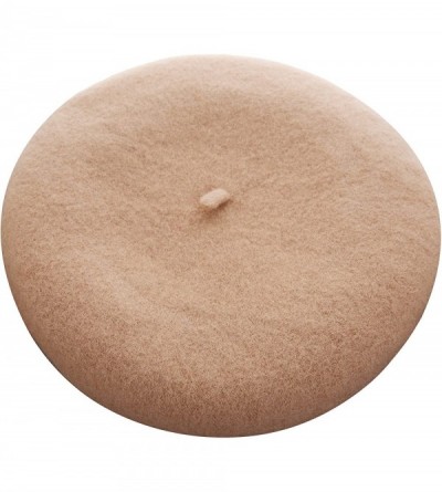 Berets French Style Classic Solid Color Wool Berets Beanies Cap Hats - Beige - CS1945L8LCQ $11.59