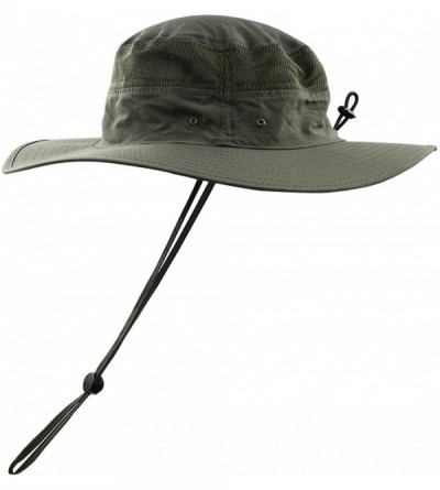 Skullies & Beanies Men Summer Sun Hat UV Protection Wide Brim Mesh Bucket Hats for Outdoor Fishing Beach - Army Green - CD18R...