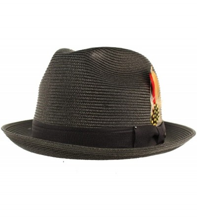 Fedoras Men's Light Removable Feather Derby Fedora Wide Curled Brim Hat - Black - CR17YQ704RH $14.96