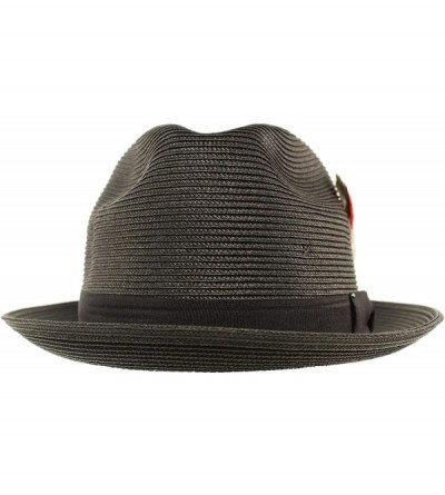 Fedoras Men's Light Removable Feather Derby Fedora Wide Curled Brim Hat - Black - CR17YQ704RH $14.96