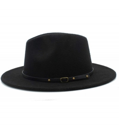 Fedoras 100% Wool Women Men Outback Fedora Hat with Wide Brim Gangster Trilby Felt Jazz Church Godfather Cap - Dark Blue - CR...