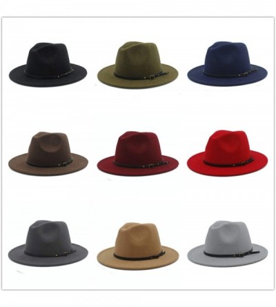 Fedoras 100% Wool Women Men Outback Fedora Hat with Wide Brim Gangster Trilby Felt Jazz Church Godfather Cap - Dark Blue - CR...