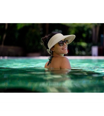 Sun Hats Women's SPF 50+ UV Protection Wide Brim Beach Sun Visor Hat - Beige - CE12J70RZC1 $17.66