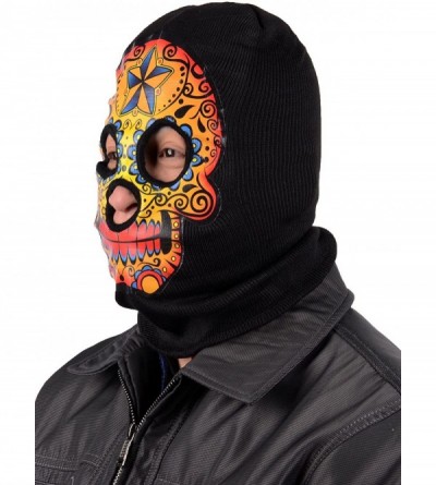 Balaclavas Men's Outdoor Sports Full-Face Balaclava Mask - Orange Skull - C1128V724XV $8.07