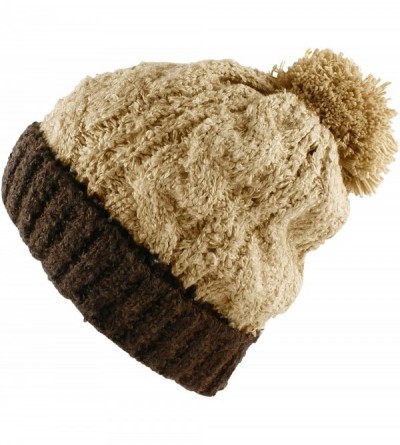 Berets Multi Color Pom Pom Crochet Thick Knit Slouchy Beanie Beret Winter Ski Hat - Beige/Brown - C1127DZ5GMD $9.79