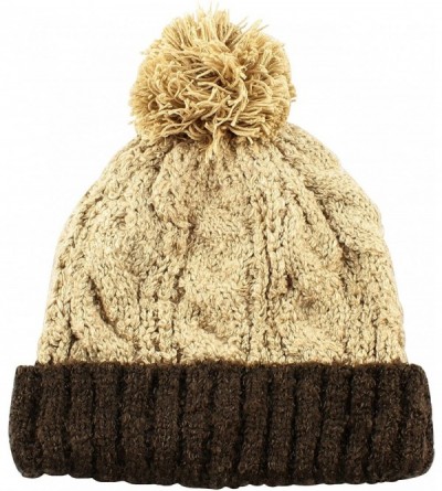 Berets Multi Color Pom Pom Crochet Thick Knit Slouchy Beanie Beret Winter Ski Hat - Beige/Brown - C1127DZ5GMD $9.79