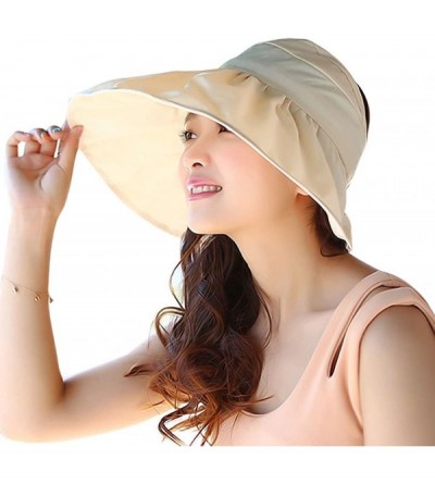 Sun Hats Women's UV Sun Protective Visor Summer Wide Brim Sun Hat Floppy Fold Beach Hat - Beige - CY12DOPKSM9 $12.91