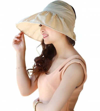 Sun Hats Women's UV Sun Protective Visor Summer Wide Brim Sun Hat Floppy Fold Beach Hat - Beige - CY12DOPKSM9 $12.91
