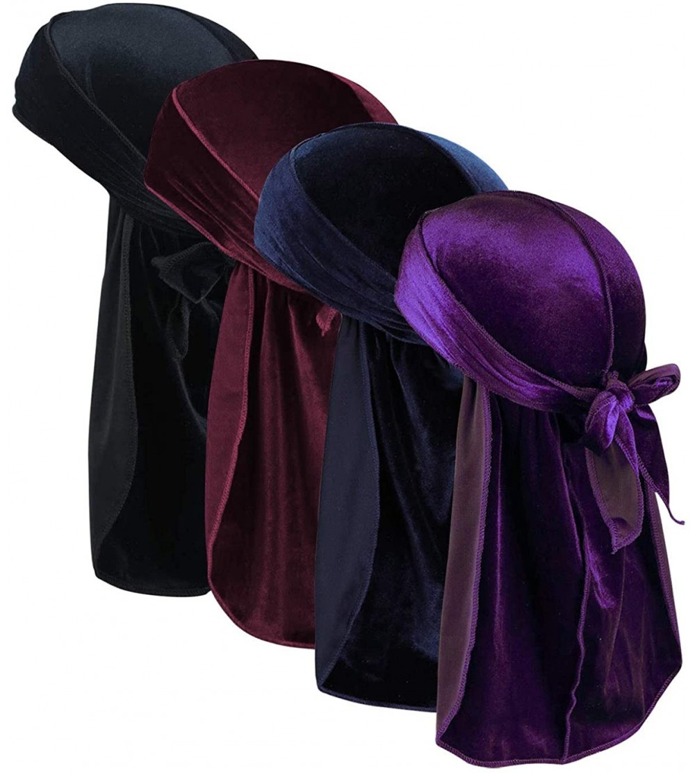 Skullies & Beanies Velvet Durags for Men Waves 2/4 Pair Extra Long-Tail Du-rag Multiple Colors Du Rags for Waves - C918RS78H7...