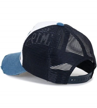 Baseball Caps Embroidery Patch Vintage Distressed Mesh Trucker Hat Baseball Cap - Blue - CA18EK3TW4A $19.26