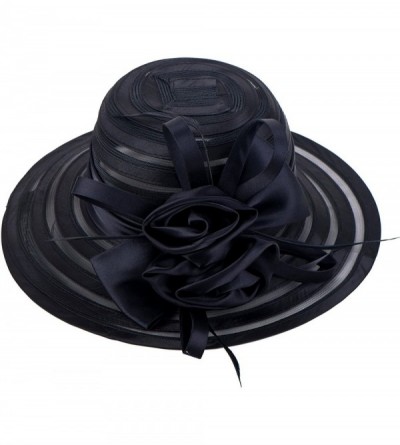 Sun Hats Womens Solid Color Satin Church Wedding Kentucky Derby Sun Hat A214 - Black - C811PU764AT $10.28