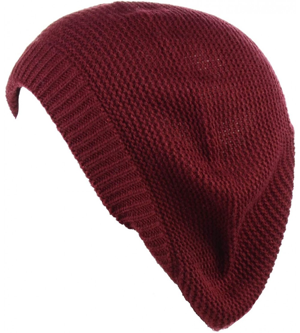 Berets JTL Beret Beanie Hat for Women Fashion Light Weight Knit Solid Color - Red Wine - C0194QANQAC $12.12