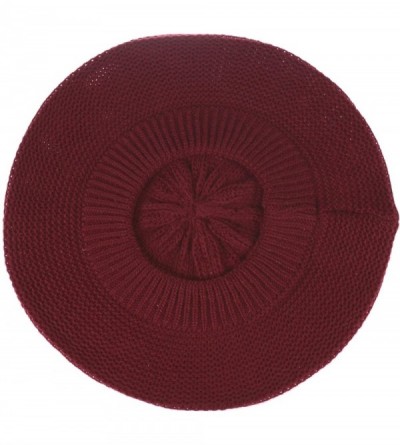 Berets JTL Beret Beanie Hat for Women Fashion Light Weight Knit Solid Color - Red Wine - C0194QANQAC $12.12
