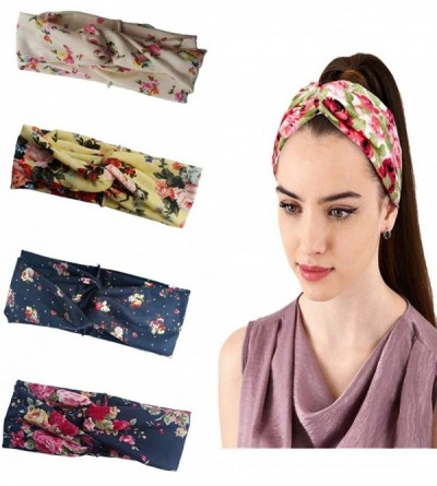 Headbands 4 Pack Bow Women Headband Boho Floal Style Criss Cross Head Wrap Hair Band - Set 1 - CS194M55ARG $12.37